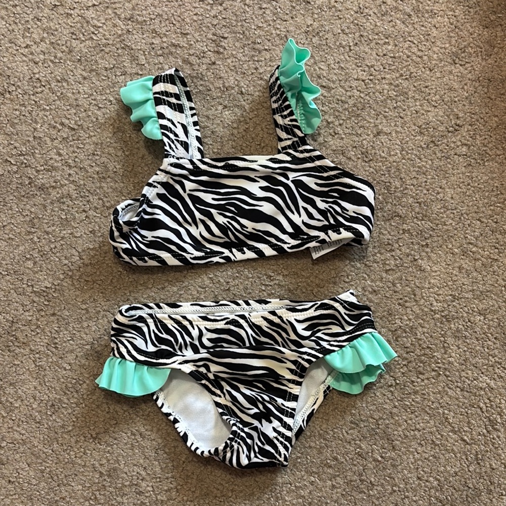 Wonder Nation Zebra Print Bikini with Aqua Ruffles